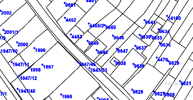 Parcela st. 9648 v KÚ Mutěnice, Katastrální mapa
