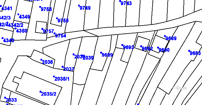 Parcela st. 9699 v KÚ Mutěnice, Katastrální mapa