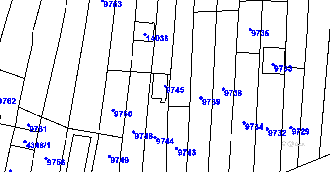 Parcela st. 9745 v KÚ Mutěnice, Katastrální mapa