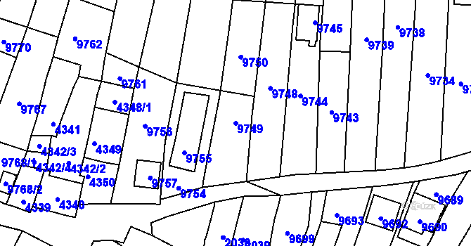 Parcela st. 9749 v KÚ Mutěnice, Katastrální mapa