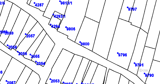 Parcela st. 9800 v KÚ Mutěnice, Katastrální mapa