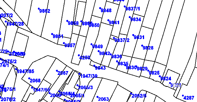 Parcela st. 9842 v KÚ Mutěnice, Katastrální mapa