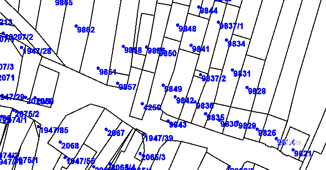 Parcela st. 9849 v KÚ Mutěnice, Katastrální mapa