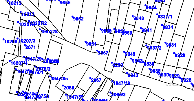 Parcela st. 9857 v KÚ Mutěnice, Katastrální mapa