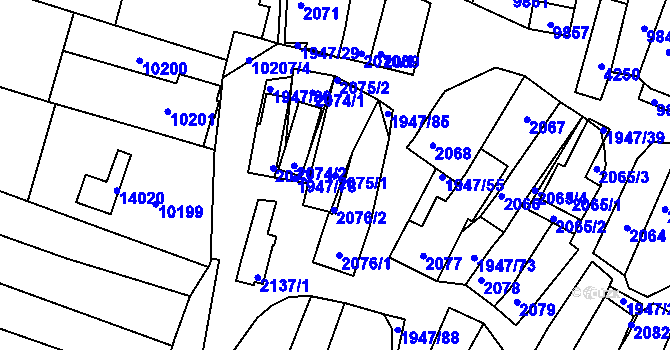 Parcela st. 2075/1 v KÚ Mutěnice, Katastrální mapa
