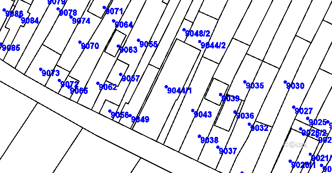 Parcela st. 9044/1 v KÚ Mutěnice, Katastrální mapa