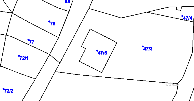 Parcela st. 47/5 v KÚ Mutěnice, Katastrální mapa