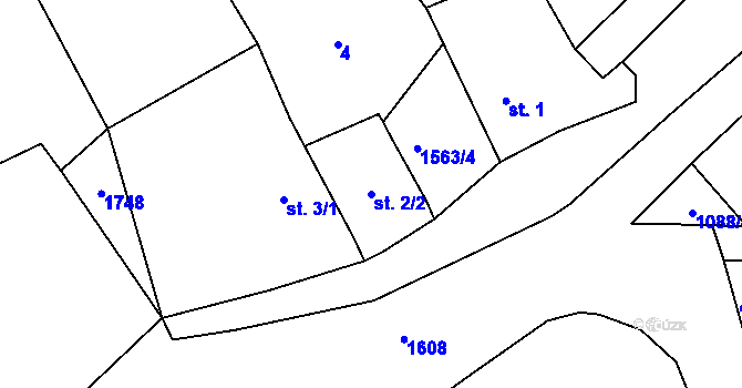 Parcela st. 2/2 v KÚ Mutěnín, Katastrální mapa