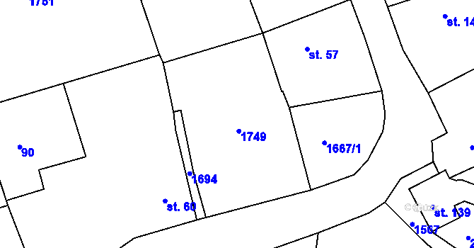 Parcela st. 59 v KÚ Mutěnín, Katastrální mapa