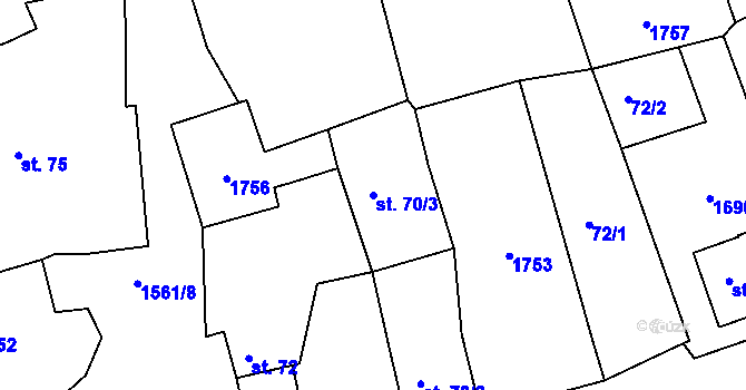 Parcela st. 70/3 v KÚ Mutěnín, Katastrální mapa