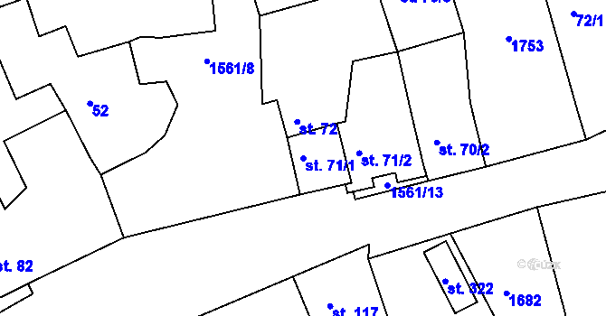 Parcela st. 71/1 v KÚ Mutěnín, Katastrální mapa