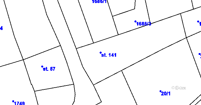 Parcela st. 141 v KÚ Mutěnín, Katastrální mapa