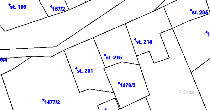 Parcela st. 215 v KÚ Mutěnín, Katastrální mapa