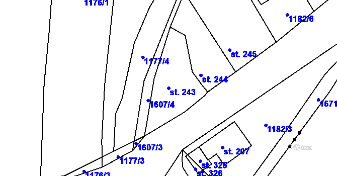 Parcela st. 243 v KÚ Mutěnín, Katastrální mapa