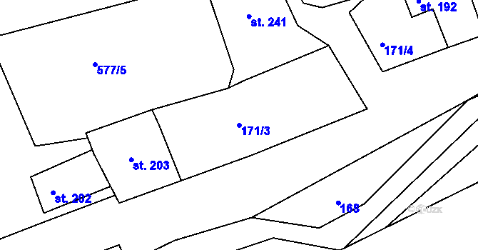 Parcela st. 171/3 v KÚ Mutěnín, Katastrální mapa