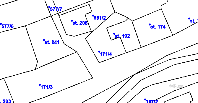 Parcela st. 171/4 v KÚ Mutěnín, Katastrální mapa