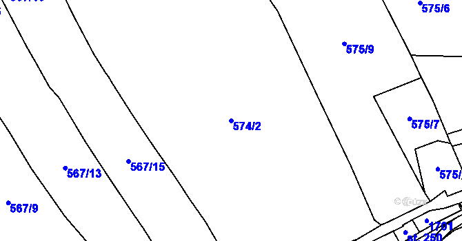 Parcela st. 574/2 v KÚ Mutěnín, Katastrální mapa