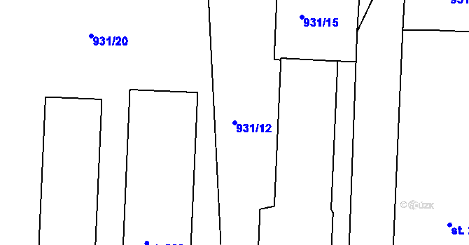 Parcela st. 931/12 v KÚ Mutěnín, Katastrální mapa
