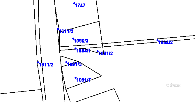 Parcela st. 1091/2 v KÚ Mutěnín, Katastrální mapa