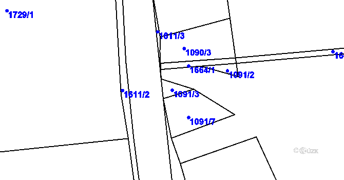 Parcela st. 1091/3 v KÚ Mutěnín, Katastrální mapa