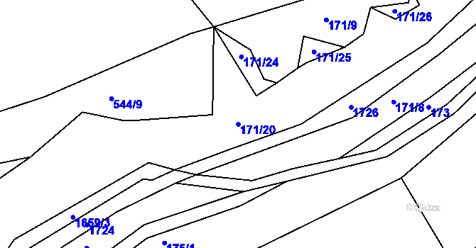 Parcela st. 171/20 v KÚ Mutěnín, Katastrální mapa