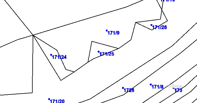 Parcela st. 171/25 v KÚ Mutěnín, Katastrální mapa