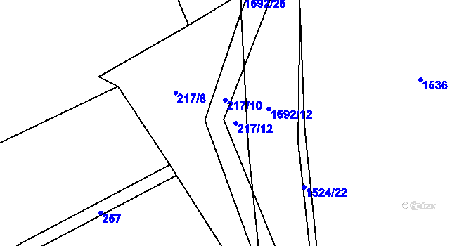 Parcela st. 217/12 v KÚ Mutěnín, Katastrální mapa