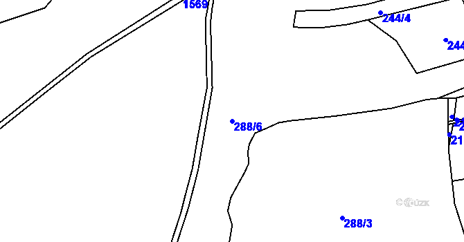 Parcela st. 288/6 v KÚ Mutěnín, Katastrální mapa