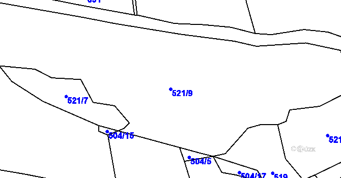 Parcela st. 521/9 v KÚ Mutěnín, Katastrální mapa