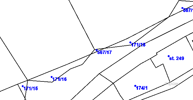 Parcela st. 567/17 v KÚ Mutěnín, Katastrální mapa