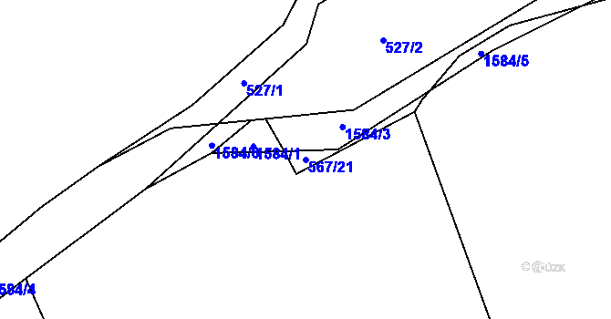 Parcela st. 567/21 v KÚ Mutěnín, Katastrální mapa