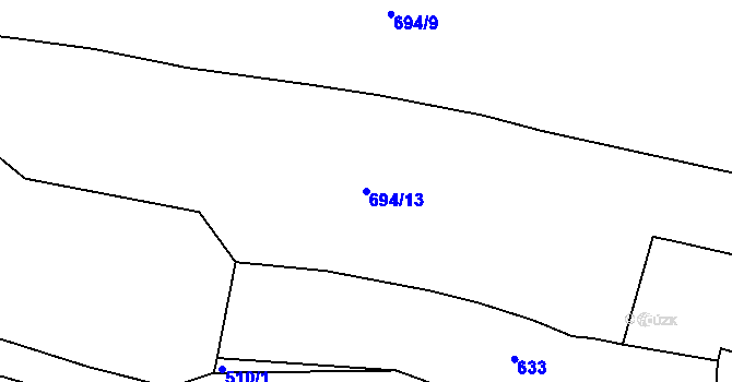 Parcela st. 694/13 v KÚ Mutěnín, Katastrální mapa