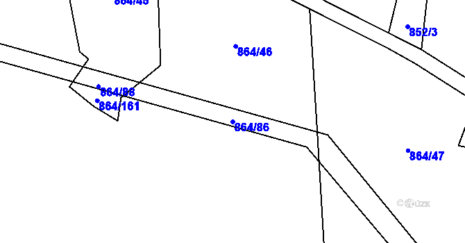 Parcela st. 864/86 v KÚ Mutěnín, Katastrální mapa