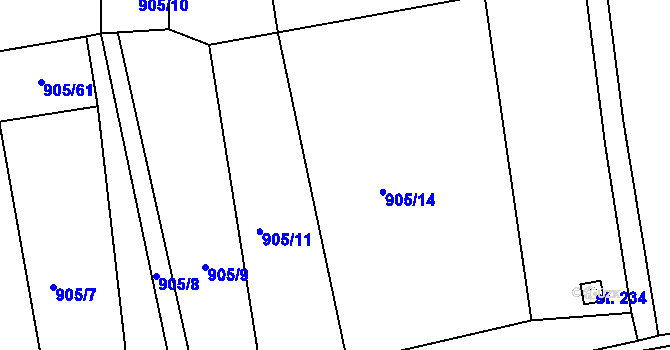 Parcela st. 905/49 v KÚ Mutěnín, Katastrální mapa