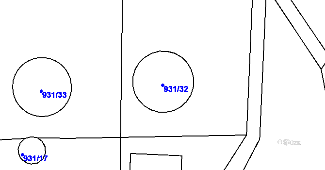 Parcela st. 931/32 v KÚ Mutěnín, Katastrální mapa