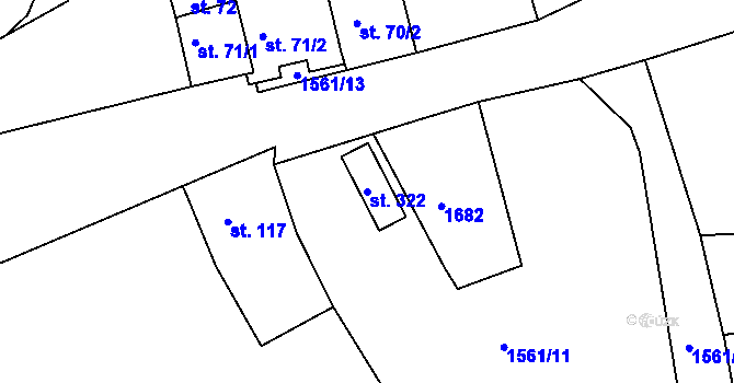 Parcela st. 322 v KÚ Mutěnín, Katastrální mapa