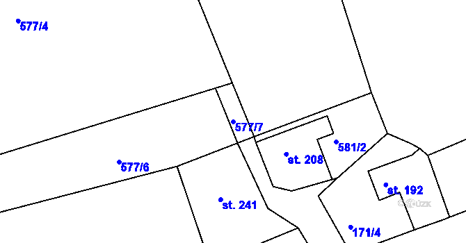 Parcela st. 577/7 v KÚ Mutěnín, Katastrální mapa