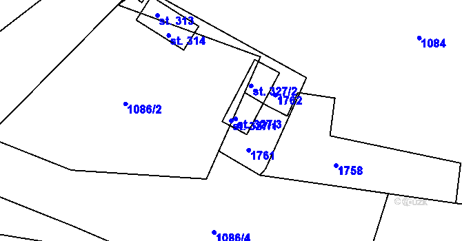 Parcela st. 327/1 v KÚ Mutěnín, Katastrální mapa