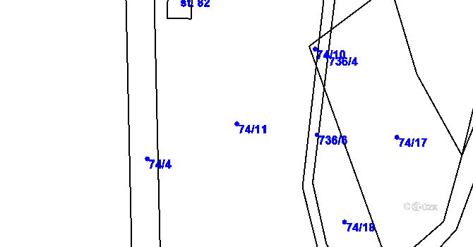 Parcela st. 74/11 v KÚ Holušice u Mužetic, Katastrální mapa