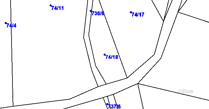 Parcela st. 74/18 v KÚ Holušice u Mužetic, Katastrální mapa