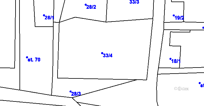 Parcela st. 33/4 v KÚ Holušice u Mužetic, Katastrální mapa