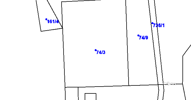 Parcela st. 74/3 v KÚ Holušice u Mužetic, Katastrální mapa