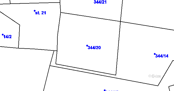 Parcela st. 344/20 v KÚ Holušice u Mužetic, Katastrální mapa