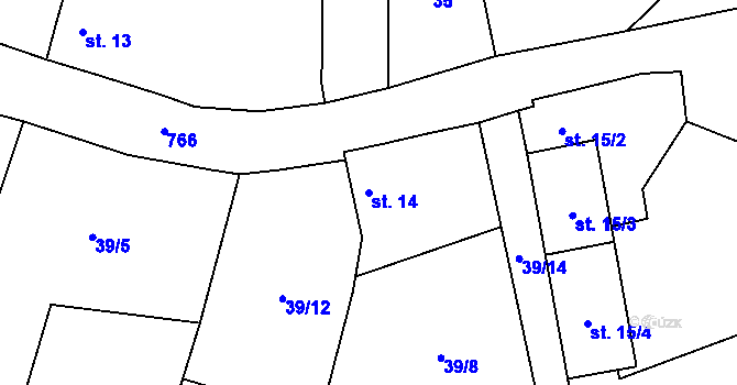 Parcela st. 14 v KÚ Mužetice, Katastrální mapa