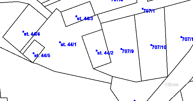 Parcela st. 44/2 v KÚ Mužetice, Katastrální mapa