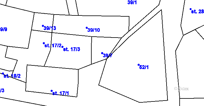 Parcela st. 39/7 v KÚ Mužetice, Katastrální mapa