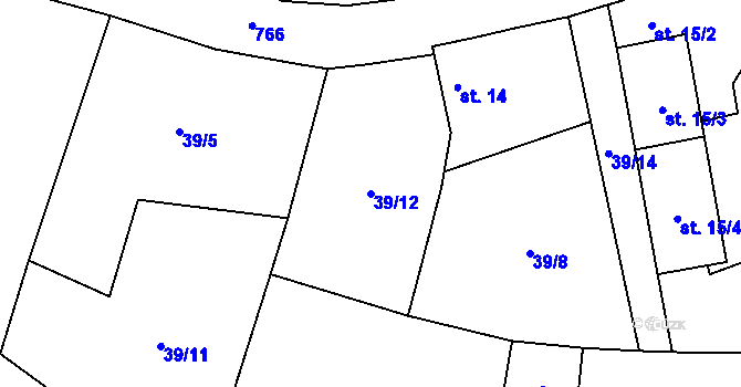 Parcela st. 39/12 v KÚ Mužetice, Katastrální mapa
