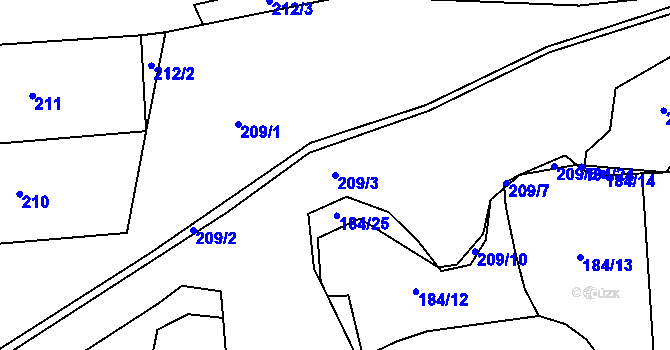 Parcela st. 209/3 v KÚ Mužetice, Katastrální mapa