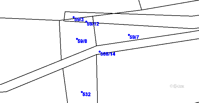 Parcela st. 568/14 v KÚ Mužetice, Katastrální mapa