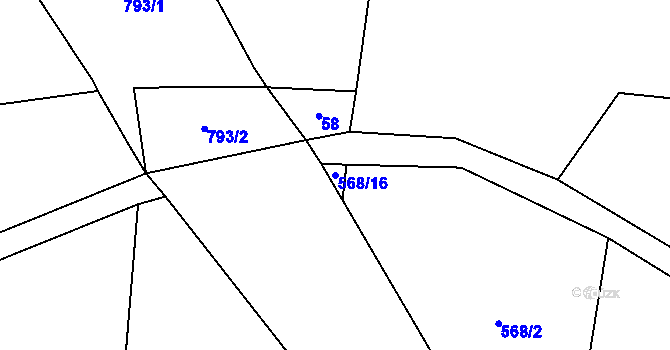 Parcela st. 568/16 v KÚ Mužetice, Katastrální mapa